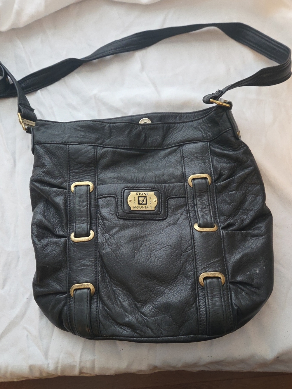 Stone Mountain Accessories Black Leather Shoulder Bag with Gold Hardware